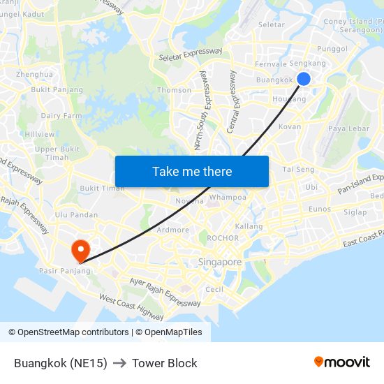 Buangkok (NE15) to Tower Block map