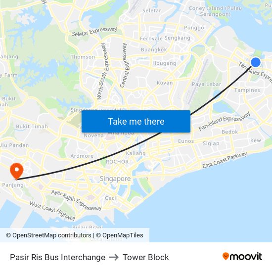 Pasir Ris Bus Interchange to Tower Block map