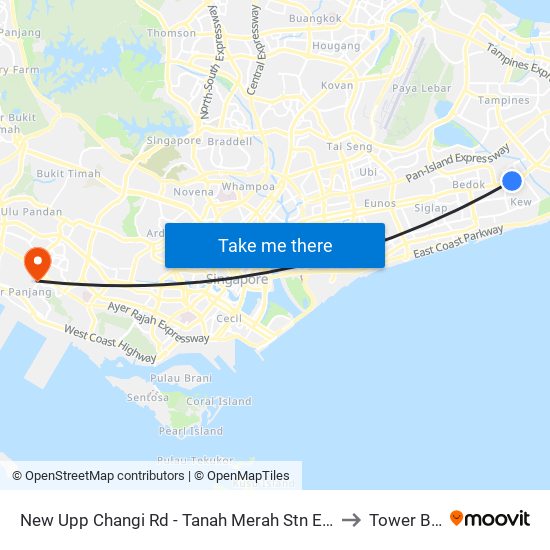 New Upp Changi Rd - Tanah Merah Stn Exit A (85099) to Tower Block map