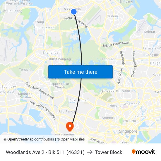 Woodlands Ave 2 - Blk 511 (46331) to Tower Block map