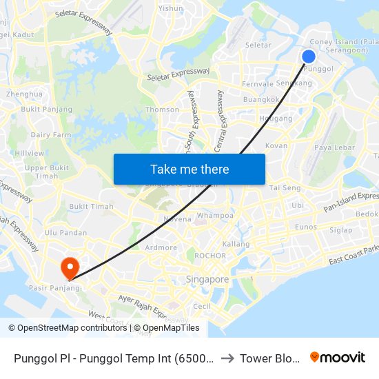 Punggol Pl - Punggol Temp Int (65009) to Tower Block map