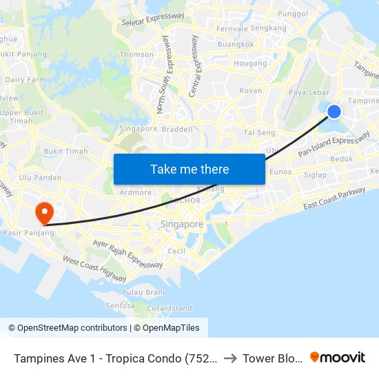 Tampines Ave 1 - Tropica Condo (75259) to Tower Block map