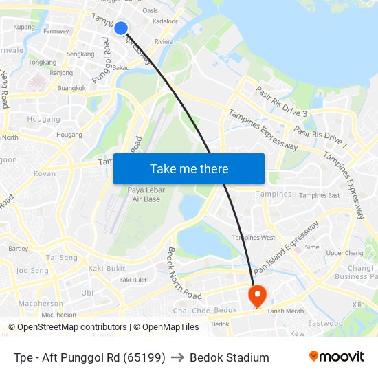 Tpe -  Aft Punggol Rd (65199) to Bedok Stadium map
