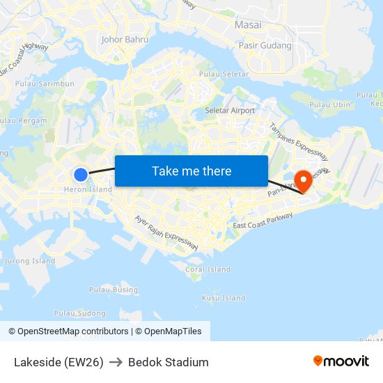 Lakeside (EW26) to Bedok Stadium map