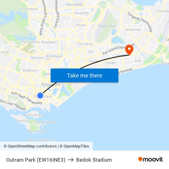 Outram Park (EW16|NE3) to Bedok Stadium map