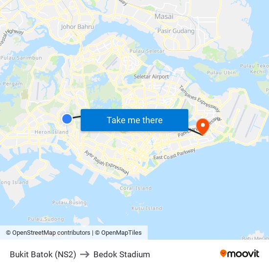 Bukit Batok (NS2) to Bedok Stadium map