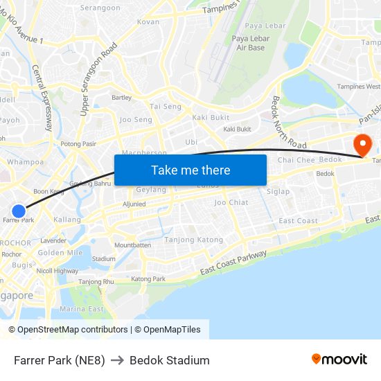 Farrer Park (NE8) to Bedok Stadium map