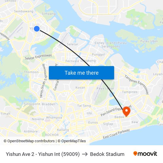 Yishun Ave 2 - Yishun Int (59009) to Bedok Stadium map