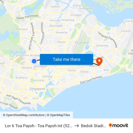 Lor 6 Toa Payoh - Toa Payoh Int (52009) to Bedok Stadium map