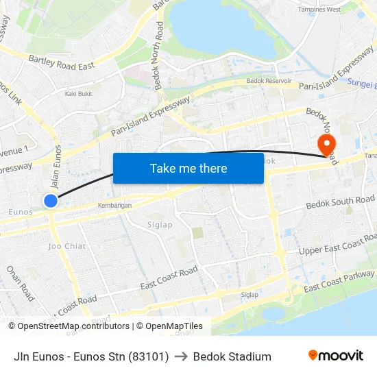 Jln Eunos - Eunos Stn (83101) to Bedok Stadium map