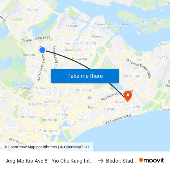 Ang Mo Kio Ave 8 - Yio Chu Kang Int (55509) to Bedok Stadium map
