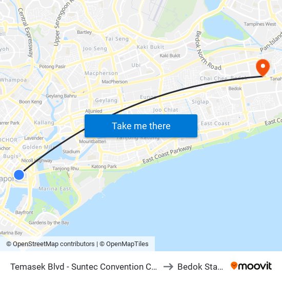 Temasek Blvd - Suntec Convention Ctr (02151) to Bedok Stadium map