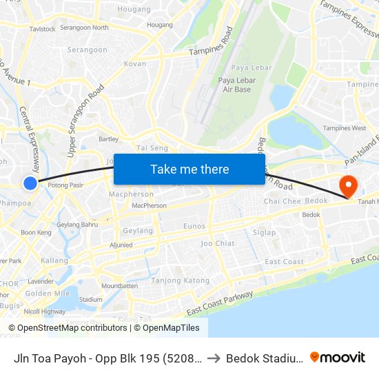 Jln Toa Payoh - Opp Blk 195 (52089) to Bedok Stadium map