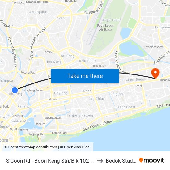 S'Goon Rd - Boon Keng Stn/Blk 102 (60121) to Bedok Stadium map