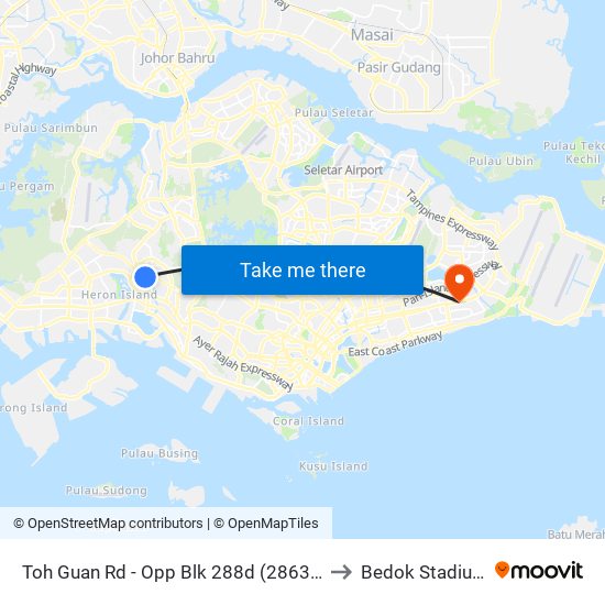 Toh Guan Rd - Opp Blk 288d (28631) to Bedok Stadium map