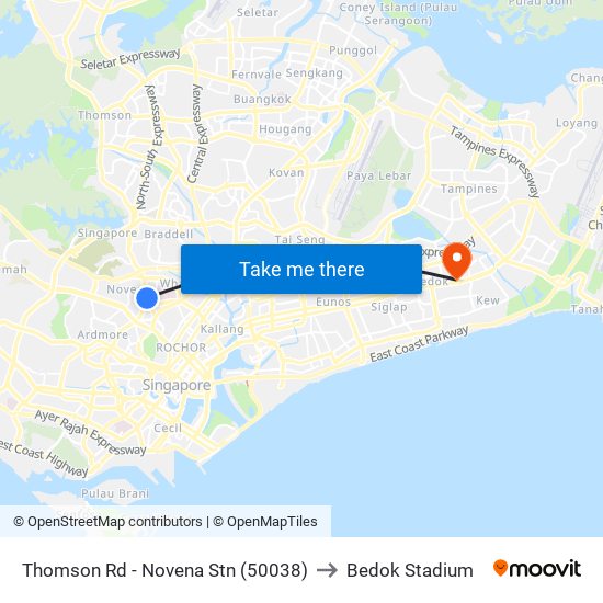 Thomson Rd - Novena Stn (50038) to Bedok Stadium map