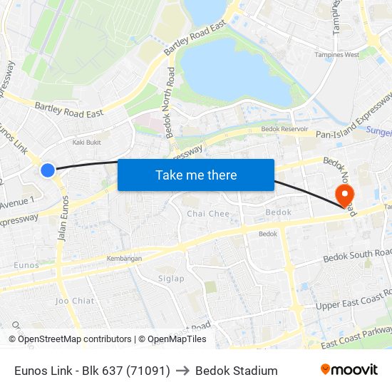 Eunos Link - Blk 637 (71091) to Bedok Stadium map