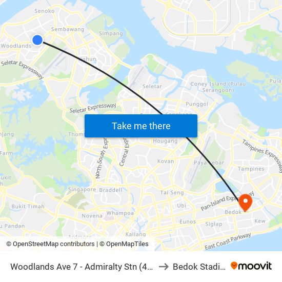 Woodlands Ave 7 - Admiralty Stn (46779) to Bedok Stadium map