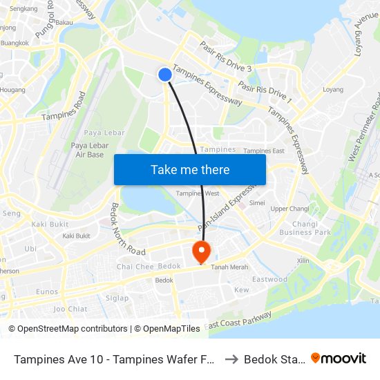 Tampines Ave 10 - Tampines Wafer Fab Pk (75351) to Bedok Stadium map