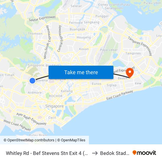 Whitley Rd - Bef Stevens Stn Exit 4 (40239) to Bedok Stadium map