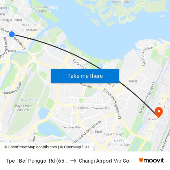 Tpe -  Bef Punggol Rd (65191) to Changi Airport Vip Complex map