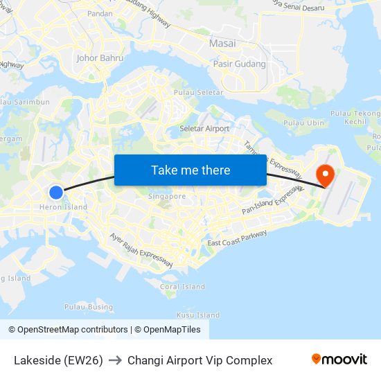 Lakeside (EW26) to Changi Airport Vip Complex map
