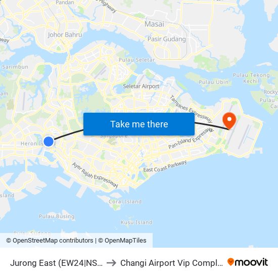 Jurong East (EW24|NS1) to Changi Airport Vip Complex map