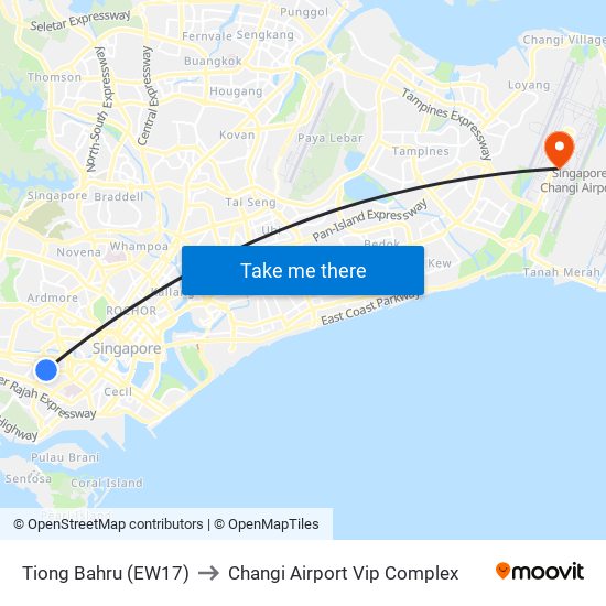 Tiong Bahru (EW17) to Changi Airport Vip Complex map