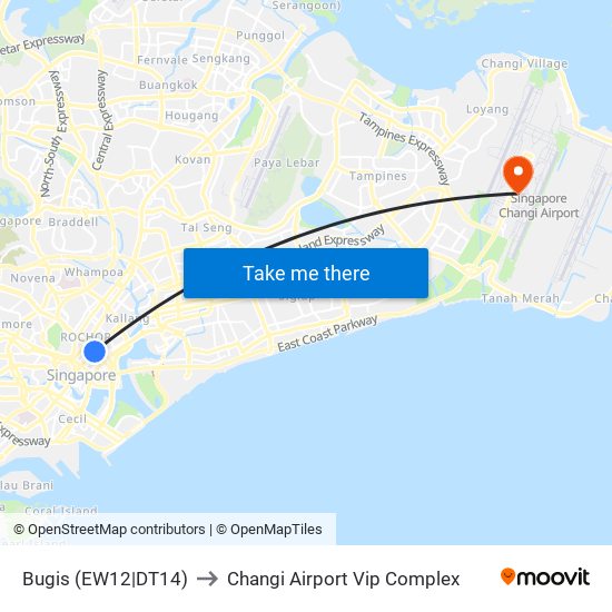 Bugis (EW12|DT14) to Changi Airport Vip Complex map