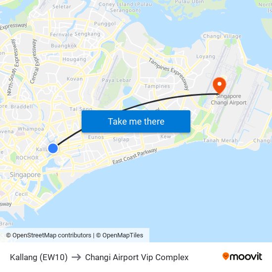 Kallang (EW10) to Changi Airport Vip Complex map