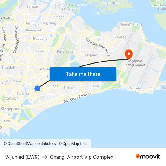 Aljunied (EW9) to Changi Airport Vip Complex map