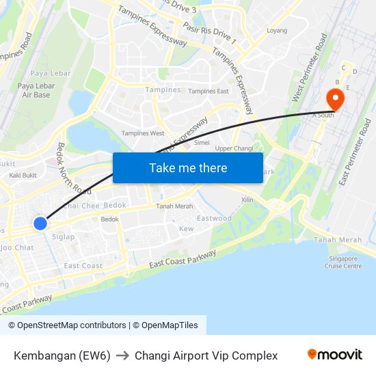 Kembangan (EW6) to Changi Airport Vip Complex map
