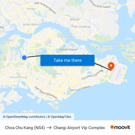 Choa Chu Kang (NS4) to Changi Airport Vip Complex map