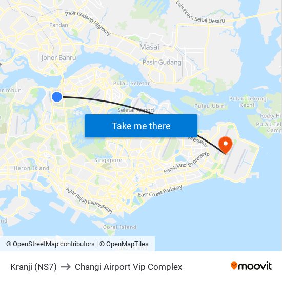 Kranji (NS7) to Changi Airport Vip Complex map