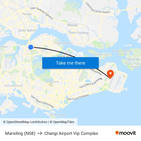 Marsiling (NS8) to Changi Airport Vip Complex map