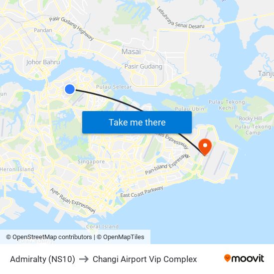 Admiralty (NS10) to Changi Airport Vip Complex map