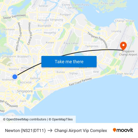 Newton (NS21|DT11) to Changi Airport Vip Complex map