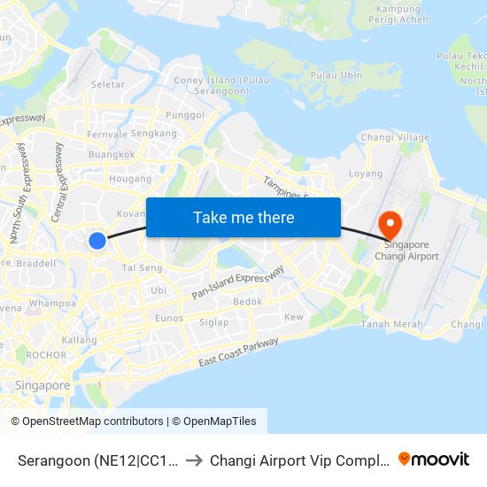 Serangoon (NE12|CC13) to Changi Airport Vip Complex map