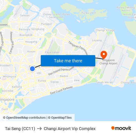 Tai Seng (CC11) to Changi Airport Vip Complex map