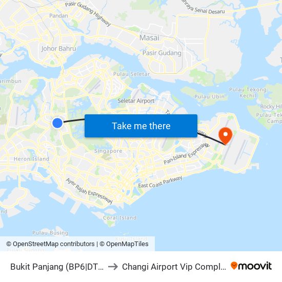 Bukit Panjang (BP6|DT1) to Changi Airport Vip Complex map