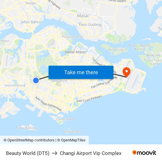 Beauty World (DT5) to Changi Airport Vip Complex map