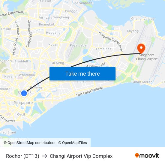 Rochor (DT13) to Changi Airport Vip Complex map