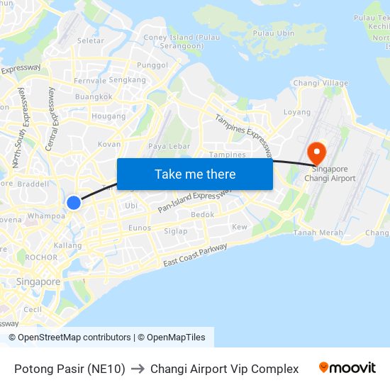 Potong Pasir (NE10) to Changi Airport Vip Complex map