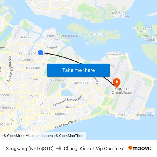 Sengkang (NE16|STC) to Changi Airport Vip Complex map