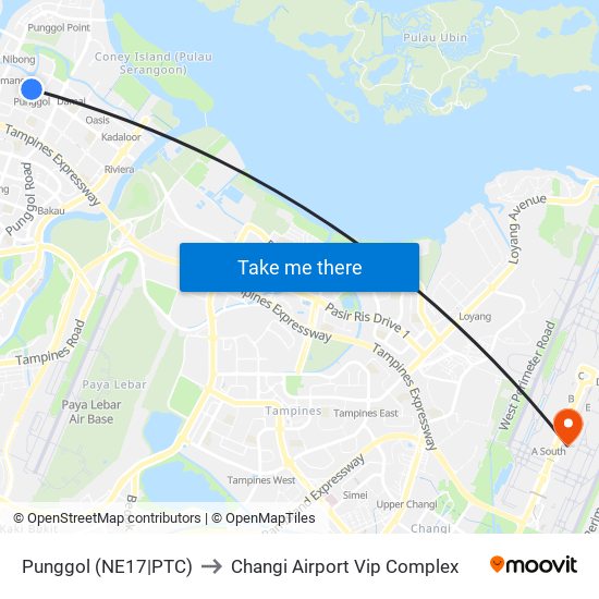 Punggol (NE17|PTC) to Changi Airport Vip Complex map