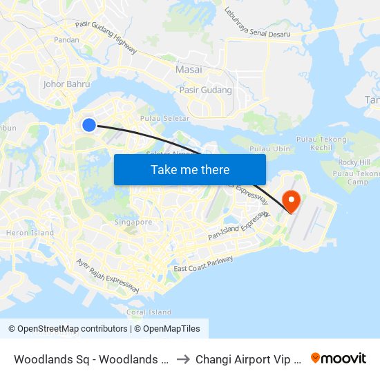 Woodlands Sq - Woodlands Int (46009) to Changi Airport Vip Complex map