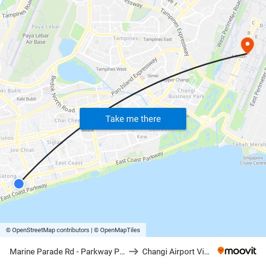 Marine Parade Rd - Parkway Parade (92049) to Changi Airport Vip Complex map