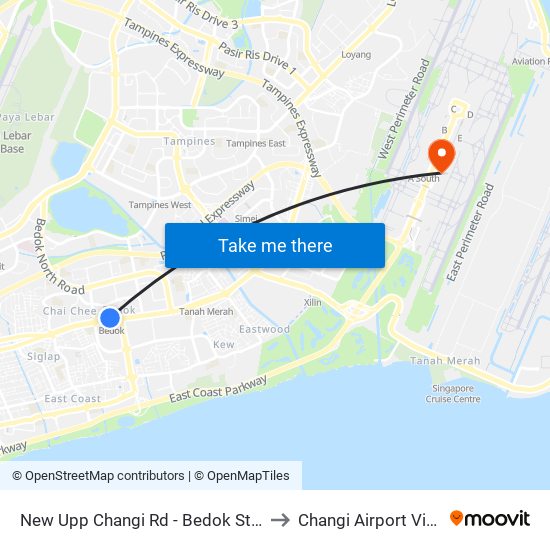 New Upp Changi Rd - Bedok Stn Exit B (84031) to Changi Airport Vip Complex map