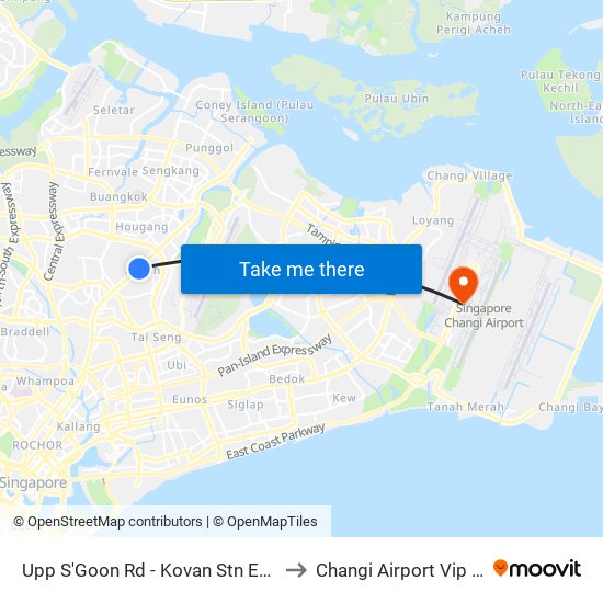 Upp S'Goon Rd - Kovan Stn Exit C (63039) to Changi Airport Vip Complex map