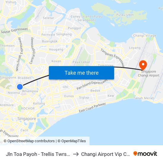 Jln Toa Payoh - Trellis Twrs (52071) to Changi Airport Vip Complex map